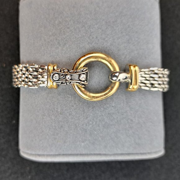 Mesh Chain Necklace & Bracelet Set with Donut Pendant Silver & Gold Tone - Picture 8 of 15